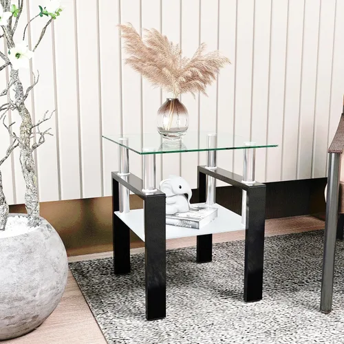 Miniatura 3 de Mesa auxiliar de vidrio moderna para sofá, mesa de centro pequeña, mesa de centro negra, mesa de sala de estar, mesita de noche cuadrada, muebles