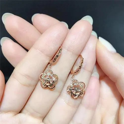 Miniatura 3 de SAGEKING 2024 New 585 Purple Gold Plated 14K Rose Gold Openwork Double Sided Flower Snowflake Earrings For Women Fashion Ear Buckle Charm Jewelry