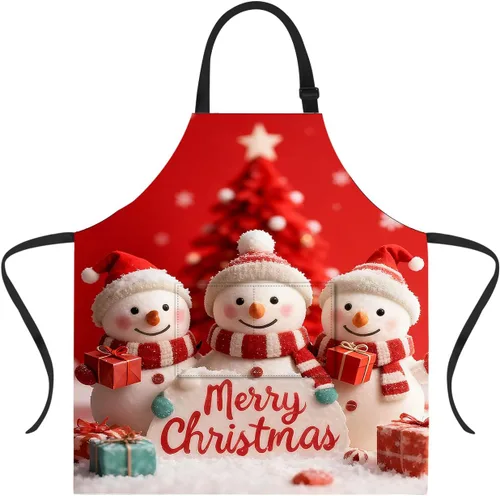 Miniatura 14 de ANNA QUEEN Delantal de Feliz Navidad para mujeres y hombres con bolsillos, delantal de muñeco de nieve, delantal de cocina ajustable para cocinero