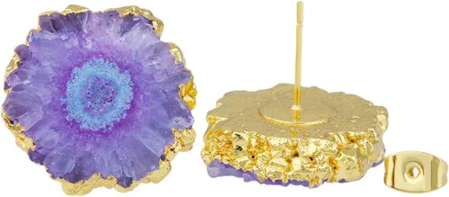 Miniatura 2 de SUNYIK aretes con pasadores de cuarzo natural para mujer, Base con chapado de oro, SUNGDL003103