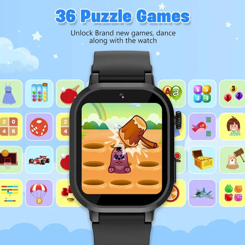 Miniatura 3 de Wiszodet Reloj inteligente impermeable para niños, regalo para niños de 3 a 12 años con 39 juegos, pantalla táctil HD, reproductor de música, cámara