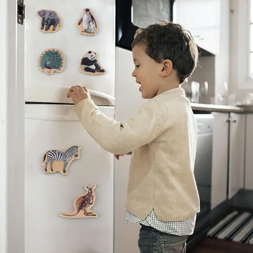 Miniatura 3 de Imanes para refrigeradora Steventoys para niños - Imanes de animales de zoológico para nevera para niños pequeños - Juguetes magnéticos de madera