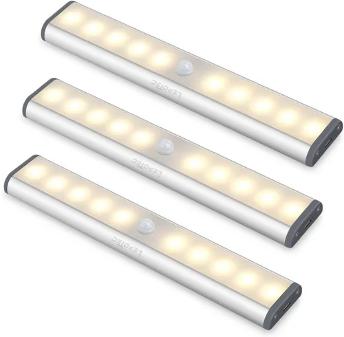 LEPOTEC Iluminación LED para debajo del gabinete, luces de armario, luz con sensor de movimiento, luces LED inalámbricas para gabinetes de cocina,