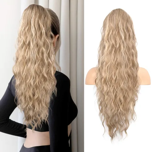 Miniatura 28 de FLUFYMOOZ Extensión de Cola de Caballo, Extensiones de Cabello de Cola de Caballo con Cordón de 26 Pulgadas para Mujeres, Postizo de Cabello