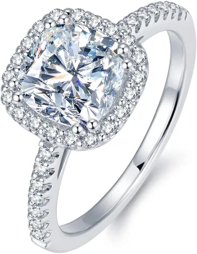 Miniatura 5 de HAFEEZ CENTER Anillos de compromiso de moissanita VVS con halo flotante de micropave de corte cojín de 2.5 quilates para mujer