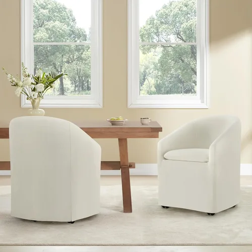 Miniatura 8 de KISLOT Sillas de comedor tapizadas con ruedas, funda lavable, sillas de comedor modernas con respaldo de barril y reposabrazos dobles para cocina