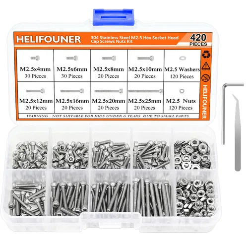 Miniatura 13 de HELIFOUNER 140 piezas M6 x 0.315 in /0.394 in /0.472 in /0.630 in /0.787 in, cabeza hexagonal, tornillos métricos, arandelas, tuercas, kit