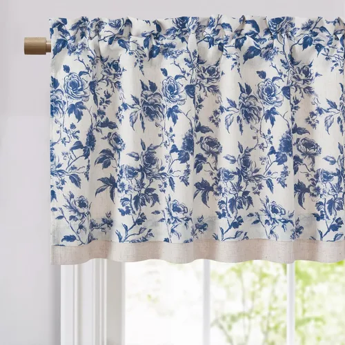 Miniatura 21 de StangH Cortinas decorativas de lujo, cenefa azul con bloqueo de luz, cenefa festoneada para ventana pequeña con bolsillo sólido para barra, cortina