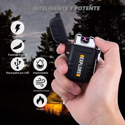 Miniatura 3 de LcFun - Encendedor eléctrico impermeable, doble arco a prueba de viento, recargable por USB, sin llama, plasma para campamento, senderismo