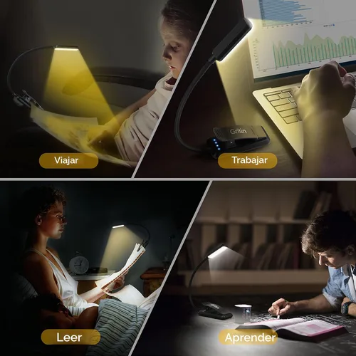 Miniatura 7 de Gritin Luz de Lectura Recargable de 9 LED para Leer en la Cama - Cuidado de los Ojos 3 Temperaturas de Color, Brillo de Atenuación Continua, 80
