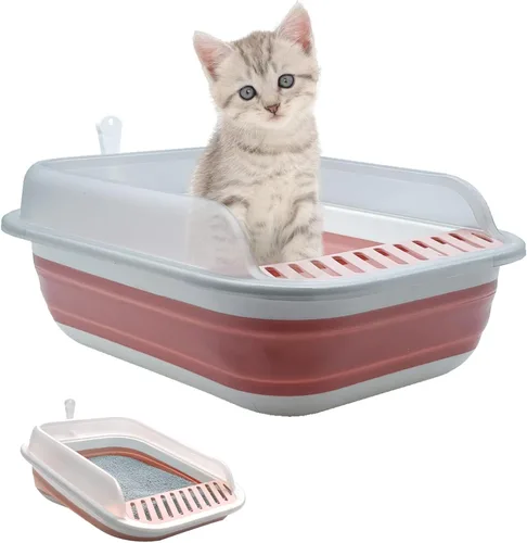 Miniatura 8 de Caja de arena plegable para gatos pequeña, 14.6 x 10.6 x 4.8 pulgadas, abierta, impermeable, de entrada baja, bandeja para orinal para gatitos