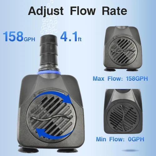 Miniatura 3 de CONQUERALL Bomba de fuente de jardín de 10W 158GPH 4.1ft agua de transferencia para acuario piscina cascada hidropónica 158gph-10w