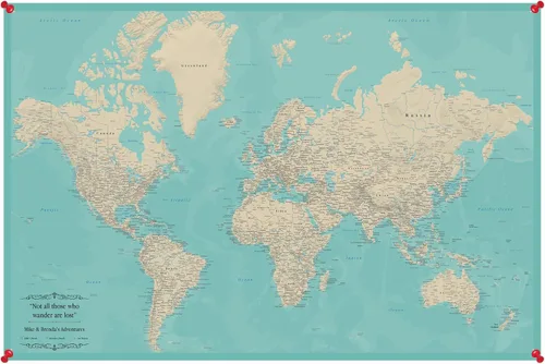 Push Pin Travel Maps Arte de pared personalizable | Mapa del mundo Teal Dream - Lienzo enrollado | Mapa de viaje mundial personalizado con alfileres