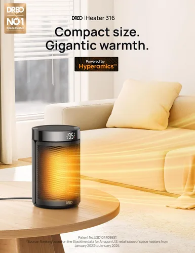 Miniatura 2 de Dreo - Calefactor eléctrico portátil de interior, con termostato, pantalla digital, temporizador 1-12 h, modo ecológico/ventilador, 1500 W PTC