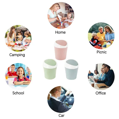Miniatura 7 de SITAKE 2 cubos de basura de plástico con 120 bolsas de basura, pequeño cubo de basura de escritorio con tapa abatible para el hogar, oficina