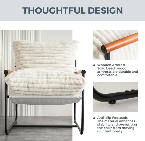 Miniatura 6 de MAXYOYO - Silla con acento, silla con reposabrazos de sherpa para la sala de estar, sillas de acento modernas de mediados de siglo, silla de lectura