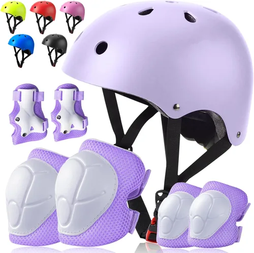 Miniatura 14 de Conjunto de casco de bicicleta para niños pequeños con rodilleras, casco de ciclismo ajustable para niño y niña, equipo de protección