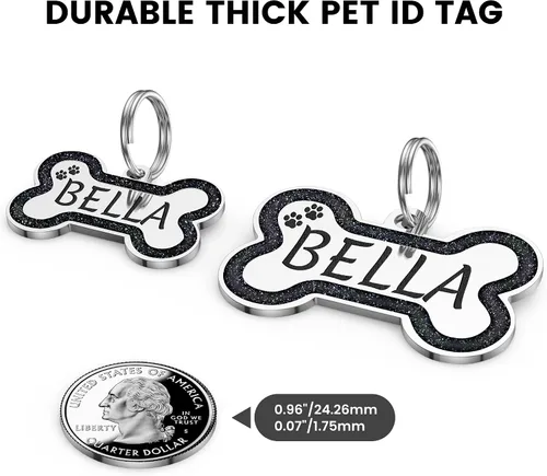 Miniatura 4 de Etiquetas de identificación para mascotas de acero inoxidable con purpurina, etiquetas para perros duraderas grabadas para mascotas, etiquetas