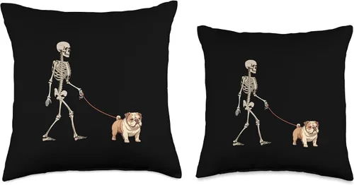 Miniatura 3 de Pet English Bulldog Love Divertida almohada de Halloween con diseño de esqueleto de bulldog inglés, 16 x 16 pulgadas, multicolor