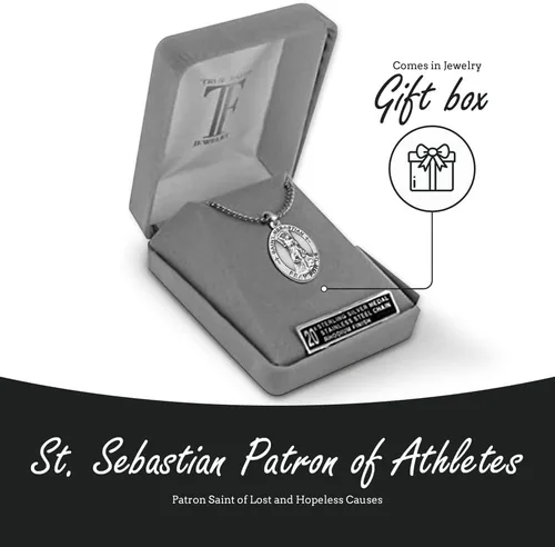 Miniatura 4 de True Faith Jewelry Collar de plata de ley con colgante de medalla de San Sebastián, joyería religiosa, 78 pulgadas, Plata esterlina