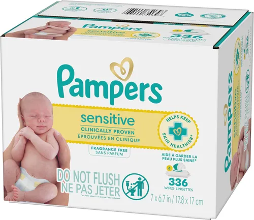 Miniatura 10 de Pampers Toallitas para bebés sensibles, a base de agua, hipoalergénicas y sin perfume, 504 en total (6 paquetes abatibles)