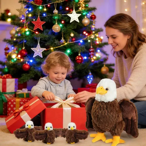 Miniatura 7 de 4 Piezas de Animales de Peluche de Águila Calva a Granel Grande Mamá Águila de Peluche con 3 Lindos Bebés Juguetes de Peluche de Águila Peluches
