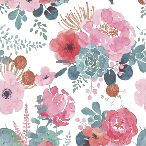 HAOKHOME - Papel pintado floral para despegar y pegar, acuarela, cactus, blanco/rosa/verde/azul marino, vinilo autoadhesivo, papel de contacto