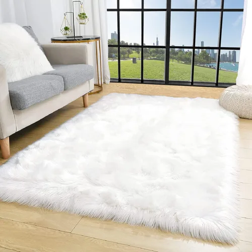 Miniatura 28 de Alfombras Redondas Rosadas Esponjosas de 4 Pies para Dormitorio de Niñas, Alfombra de Piel Sintética de Oveja de Felpa para Sala de Estar, Alfombra