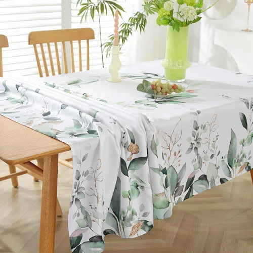 Miniatura 7 de SASTYBALE Mantel cuadrado de primavera y verano de 52 x 52 pulgadas, diseño de hojas de eucalipto en acuarela, mantel de tela lavable sin arrugas