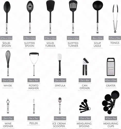 Miniatura 2 de Juego de utensilios de cocina, utensilios de cocina, ollas y sartenes, antiadherentes y resistentes al calor, 24 piezas de nailon y acero
