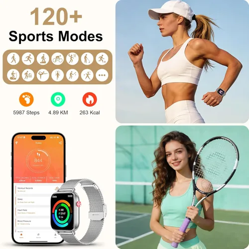 Miniatura 4 de Reloj inteligente para mujer (respuesta/hacer llamadas), pantalla táctil HD de 1.85 pulgadas con 4 bandas, más de 120 modos deportivos, impermeable