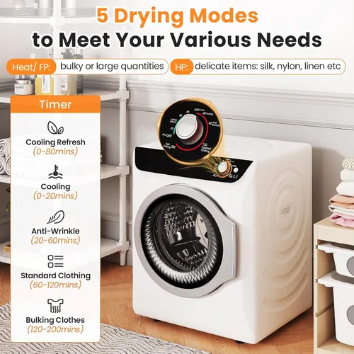 Miniatura 2 de Zynkez Secadora de ropa portátil de 2.5 pies cúbicos, secadora eléctrica compacta de 1400 W con bañera de acero inoxidable, carga frontal, 5 modos