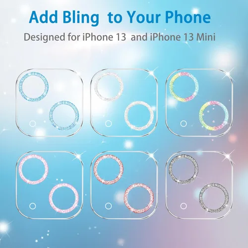 Miniatura 6 de Paquete de 3 protectores de lente de cámara de vidrio templado Dengduoduo para iPhone 13 de 6.1" y iPhone 13 Mini de 5.4", Bling Glitter Sparkle