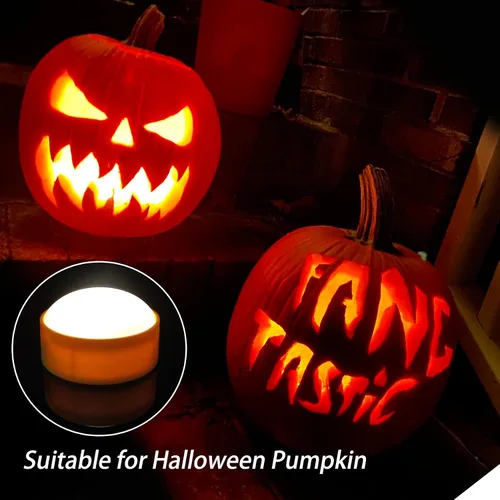Miniatura 2 de Paquete de 2 luces de calabaza de Halloween con control remoto/temporizador, velas LED que funcionan con pilas, luces naranjas sin llama, velas