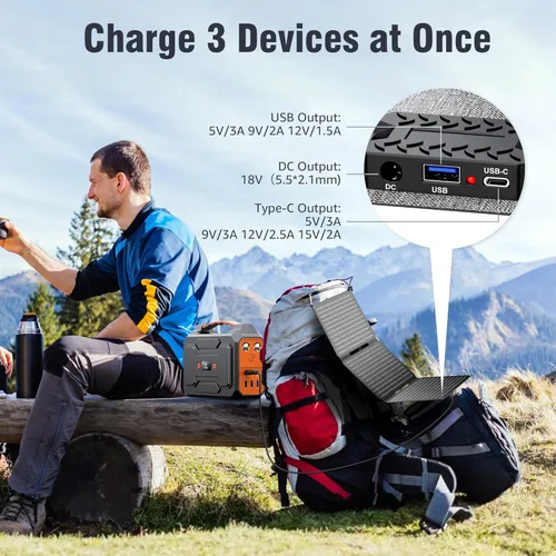 Miniatura 3 de Cargador de panel solar portátil de 30 W, kit de panel solar plegable con salida DC/USB C/USB A para banco de energía, estación de teléfono