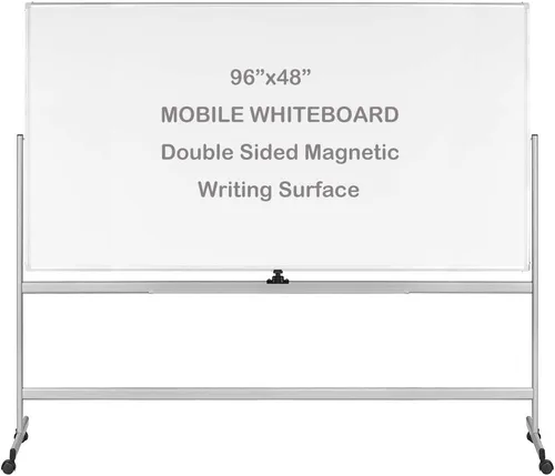 Miniatura 9 de INNOVART Pizarra blanca móvil de 48 x 36 pulgadas, pizarra magnética de borrado en seco de doble cara reversible de 360° con soporte rodante