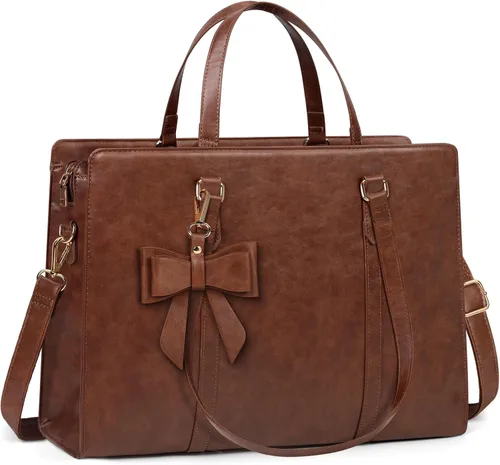 Miniatura 20 de Bolsa de computadora portátil para mujer, bolsa de mano para laptop de 15.6 pulgadas, bolsa de cuero impermeable, maletín grande y ligero, bolsa