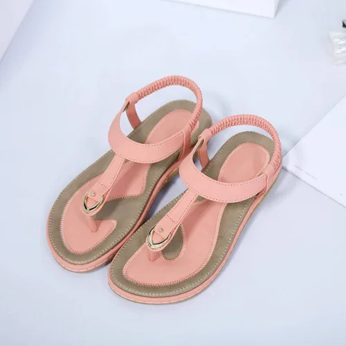 Miniatura 7 de SHIBEVER Sandalias bohemias para mujer de verano con cuentas y tirantes delgados al tobillo, zapatos elegantes