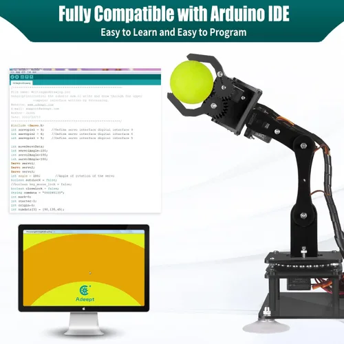 Miniatura 5 de Adeept 5DOF Kit de brazo robótico compatible con Arduino IDE, programable DIY Codificación STEM Educativo 5 Axis Build Robot Arm, Kit de inicio