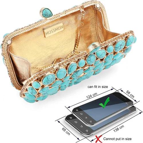 Miniatura 4 de Bolso de mano de noche de cristal turquesa elegante para novia, boda, fiesta, para mujer