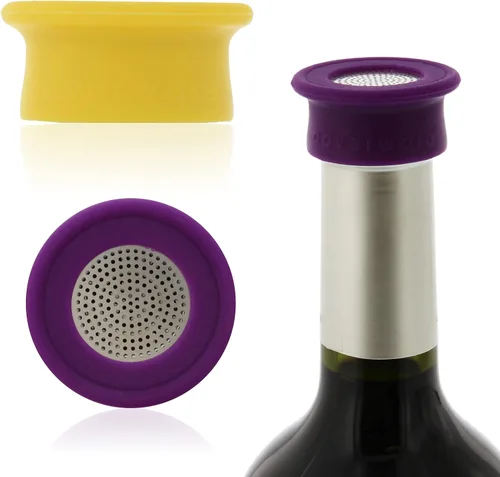 Miniatura 7 de Drink Tops - Fundas para botellas ventiladas, paquete de 2, color negro y blanco, fundas de silicona sin BPA para proteger el vino de elementos al