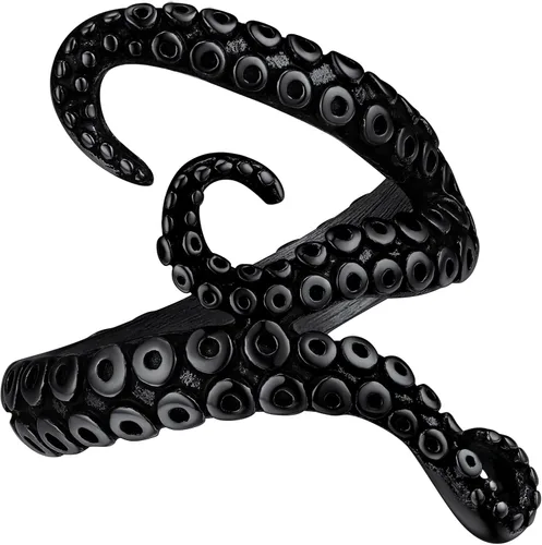 FaithHeart Anillo de tentáculo de pulpo, unisex, de pez diablo, anillos punk, para hombres y mujeres, acero inoxidable, chapado en oro de 18