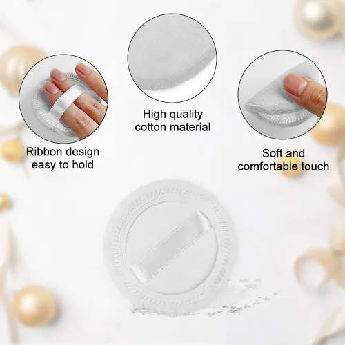 Miniatura 3 de 10pcs Powder Puff Algodón Cosmético Polvo Facial Maquillaje Almohadillas con Cinta para Suelta y Base 2.36 Pulgadas (Blanco)