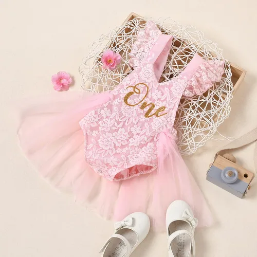 Miniatura 2 de AWIBMK Conjunto de 2 piezas de 2 piezas para bebé niña de primer cumpleaños con encaje y tutú de princesa, diadema para sesión de fotos