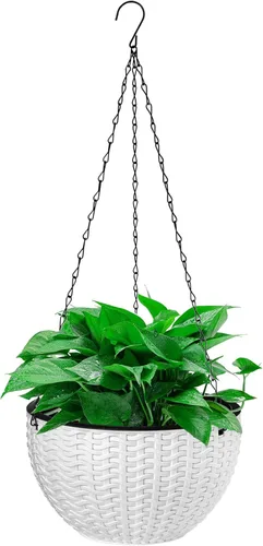 Miniatura 8 de Foraineam Paquete de 2 macetas dobles con diseño de macetas colgantes de riego automático para plantas y flores para interiores y exteriores
