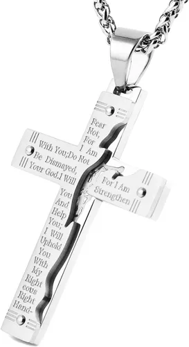 Miniatura 7 de Hzman - Collar con pendiente para rezo de crucifijo de Jesucristo, de acero inoxidable, para hombres