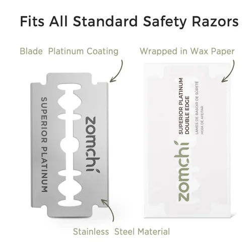 Miniatura 6 de Zomchi Cuchillas de afeitar de doble filo, 60 cuchillas de afeitar de seguridad para afeitar, cuchillas de afeitar de acero inoxidable platino