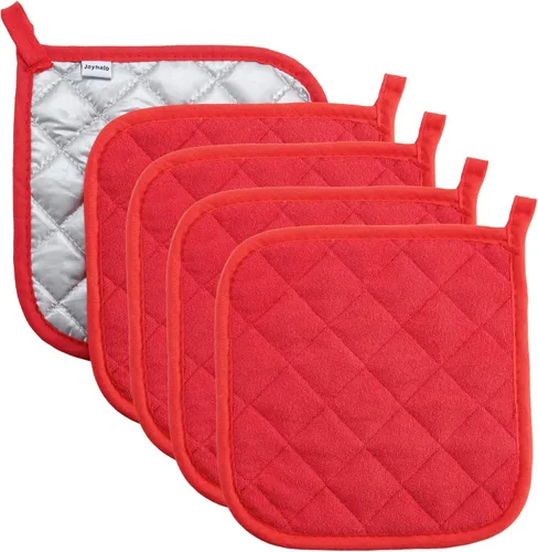 Soporte para ollas de algodón, lavable a máquina, resistente al calor, soporte para ollas, almohadillas calientes, salvamanteles para cocinar y Rojo
