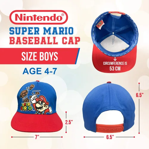 Miniatura 4 de Nintendo Super Mario - Gorra de béisbol azul para niños de 4 a 7 años, Azul