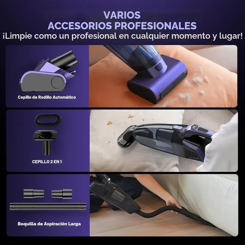 Miniatura 6 de Aspiradora de mano de pelo de mascotas sin cable: aspiradora de coche de alta potencia de 20000 PA con cepillo motorizado y luz LED, aspiradora